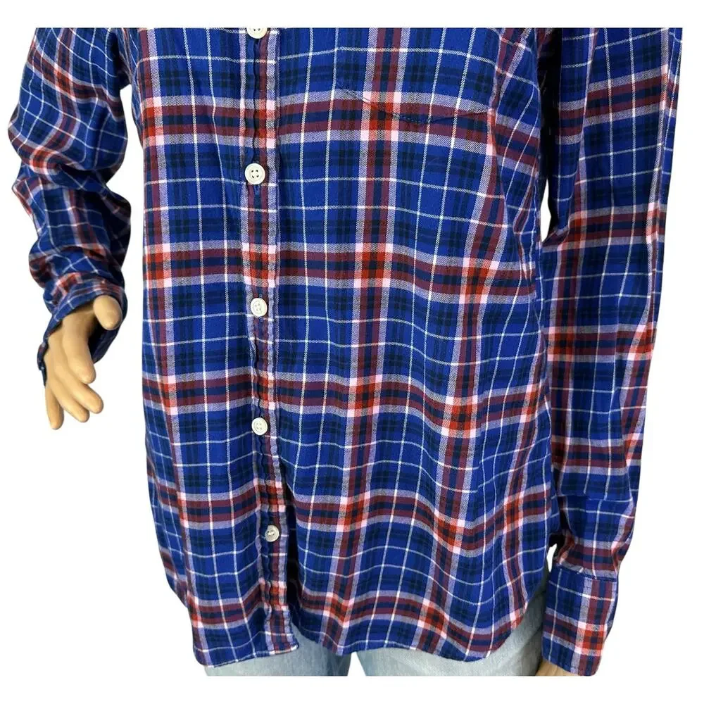 J. Crew Boy Fit Flannel Shirt Blue Cinnamon Pink G7627 Size M
